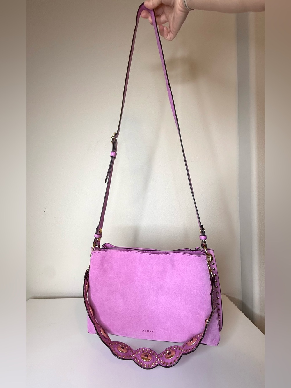 Aimee Kestenberg Bloom Suede Shoulder Bag with Studded Strap - Picture 9 of 14